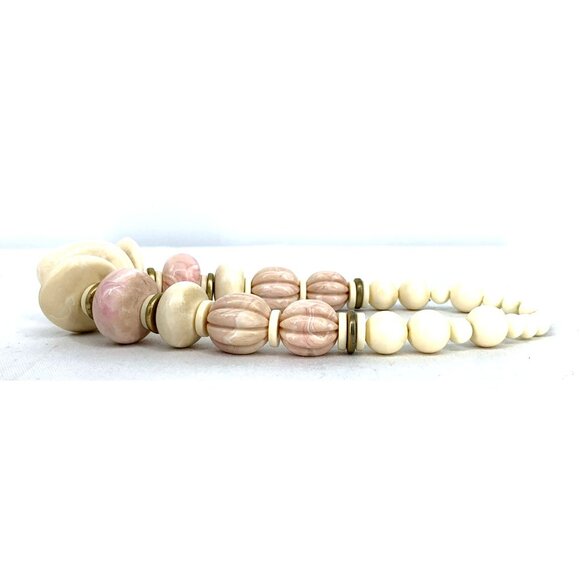 Chunky Bead Necklace 80s Pink Cream 18" Vintage Statement Vintage - Picture 6 of 6